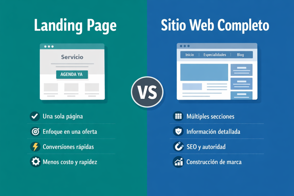landing page vs sitio web